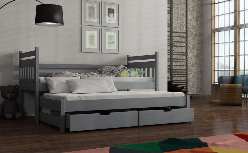 Veneti Detská posteľ s prístelkou DEBRA - 80x200, šedá